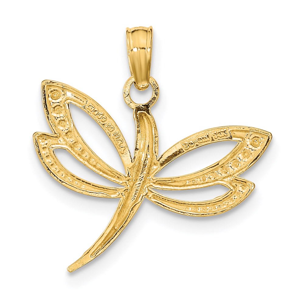 14K Gelb & Rhodium mit Rhodium Strukturiert Libelle Charm