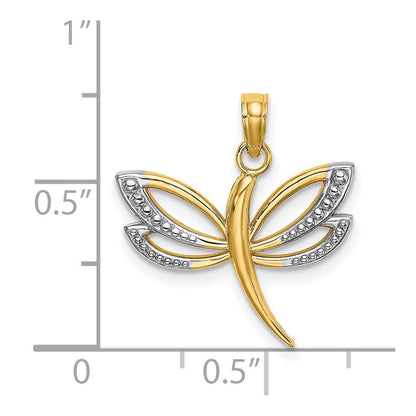 14K Gelb & Rhodium mit Rhodium Strukturiert Libelle Charm