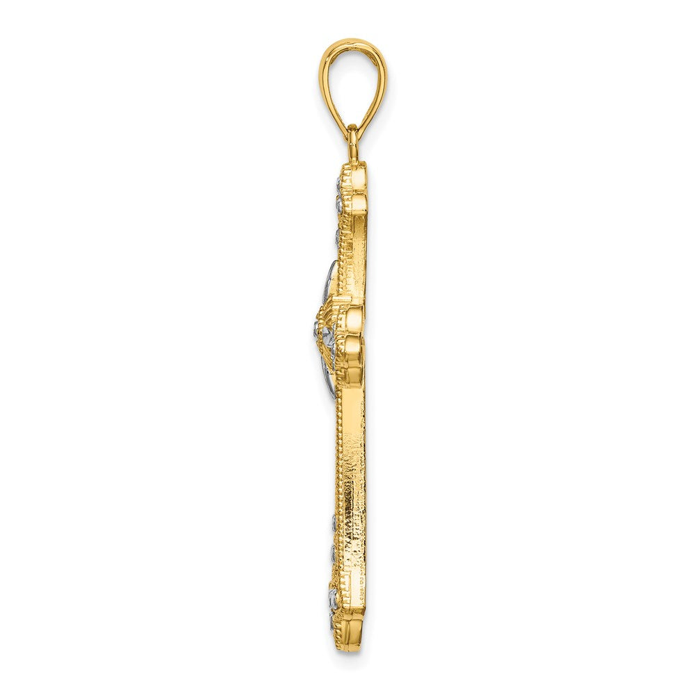 14K Gelb- und Rhodiumgold Kreuz-Charm mit diamantierten, rhodinierten Kanten
