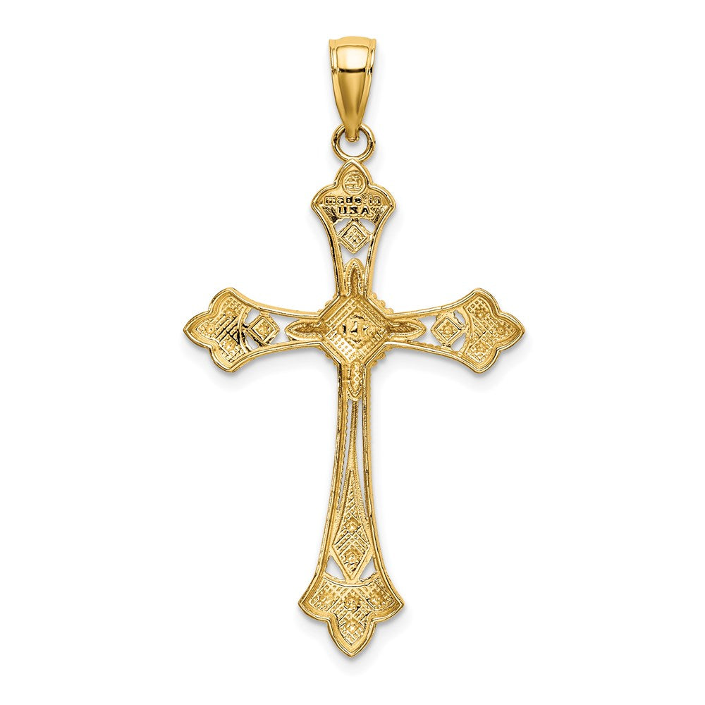 14K Gelb- und Rhodiumgold Kreuz-Charm mit diamantierten, rhodinierten Kanten