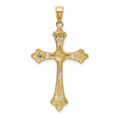14K Gelb- und Rhodiumgold Kreuz-Charm mit diamantierten, rhodinierten Kanten