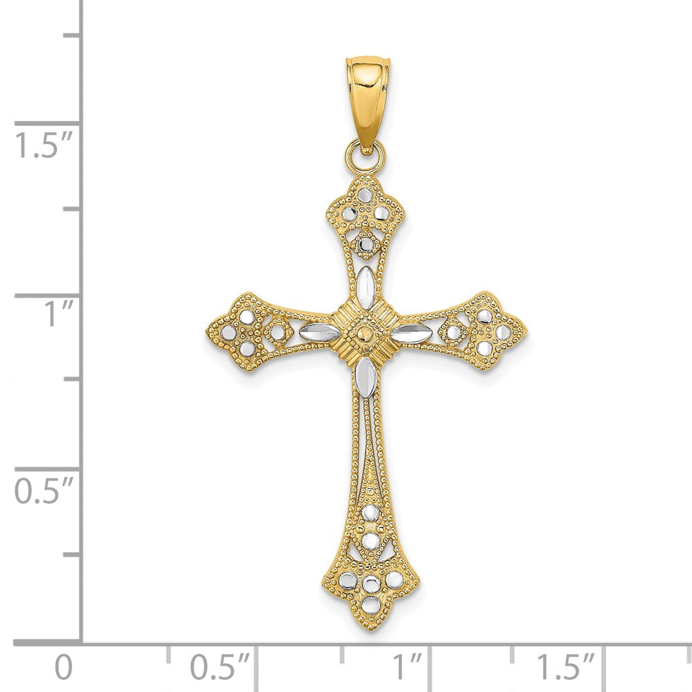 14K Gelb- und Rhodiumgold Kreuz-Charm mit diamantierten, rhodinierten Kanten