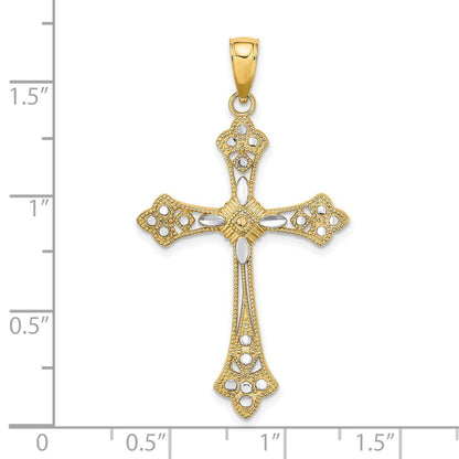 14K Gelb- und Rhodiumgold Kreuz-Charm mit diamantierten, rhodinierten Kanten