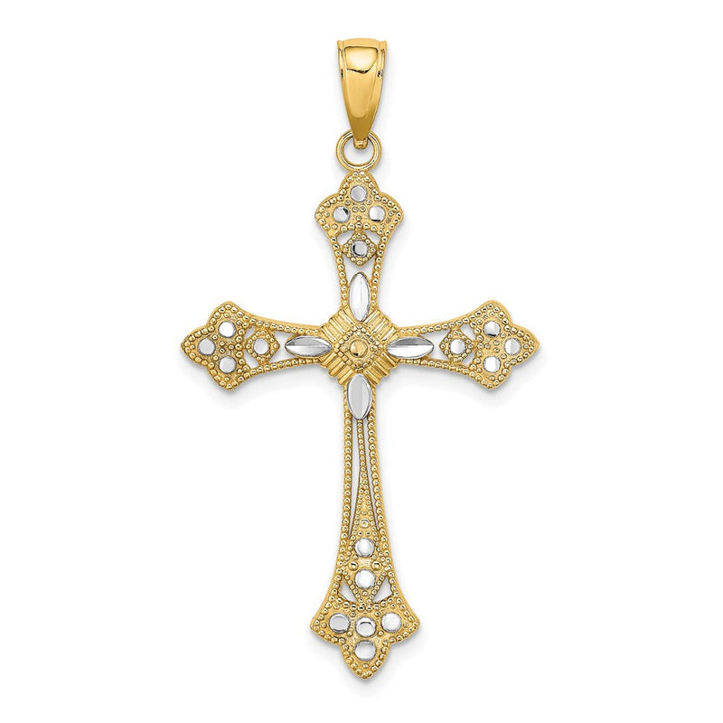 14K Gelb- und Rhodiumgold Kreuz-Charm mit diamantierten, rhodinierten Kanten