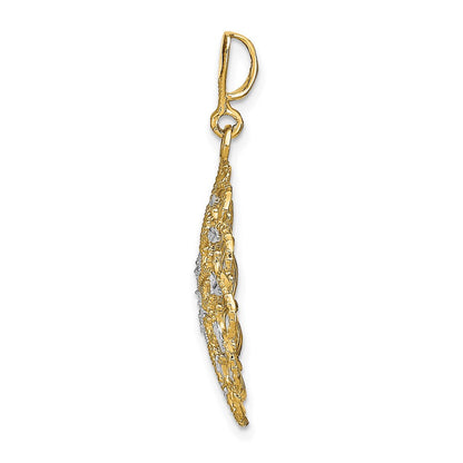 14K Gelb- & Rhodiumgold mit Rhodium-Diamantschliff gewelltem Wellen-Charm
