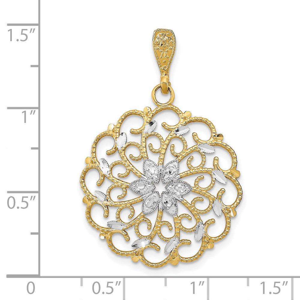 14K Gelb- & Rhodiumgold mit Rhodium-Diamantschliff gewelltem Wellen-Charm