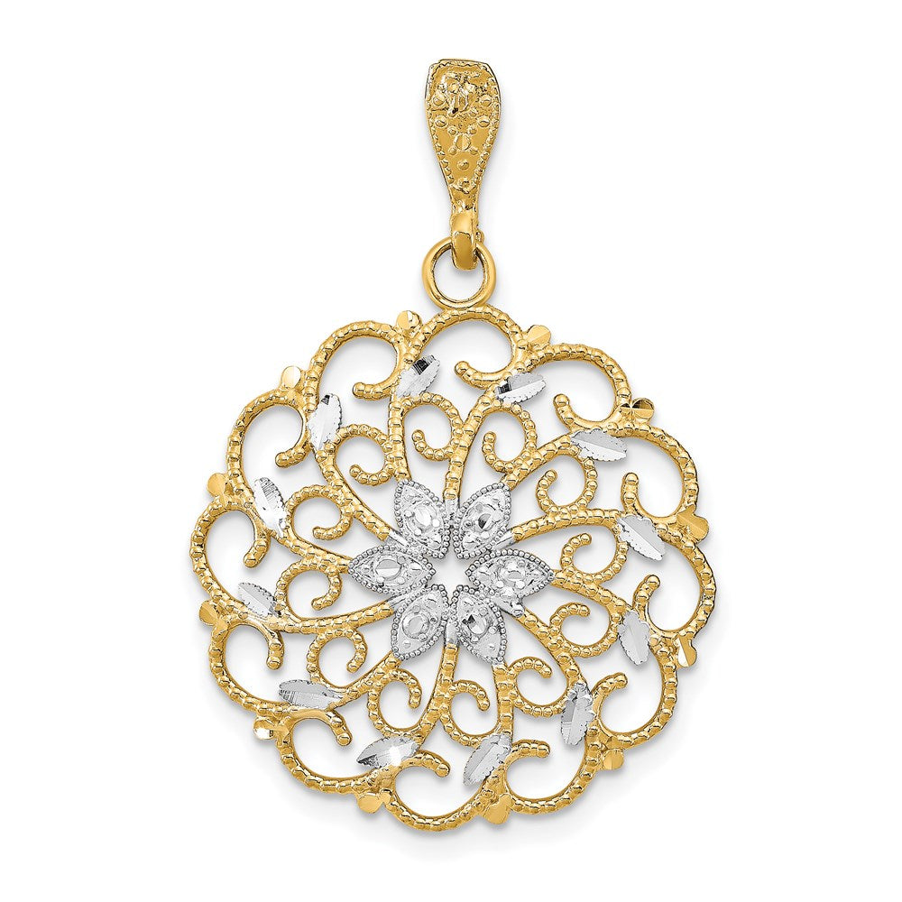 14K Gelb- & Rhodiumgold mit Rhodium-Diamantschliff gewelltem Wellen-Charm