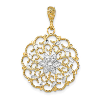 14K Gelb- & Rhodiumgold mit Rhodium-Diamantschliff gewelltem Wellen-Charm