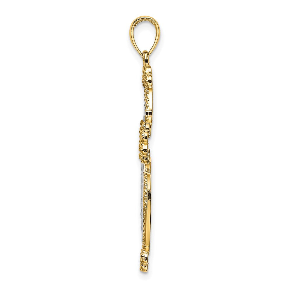 14K Gelbgold mit Rhodium diamantiertem gewölbtem Kreuz-Charm