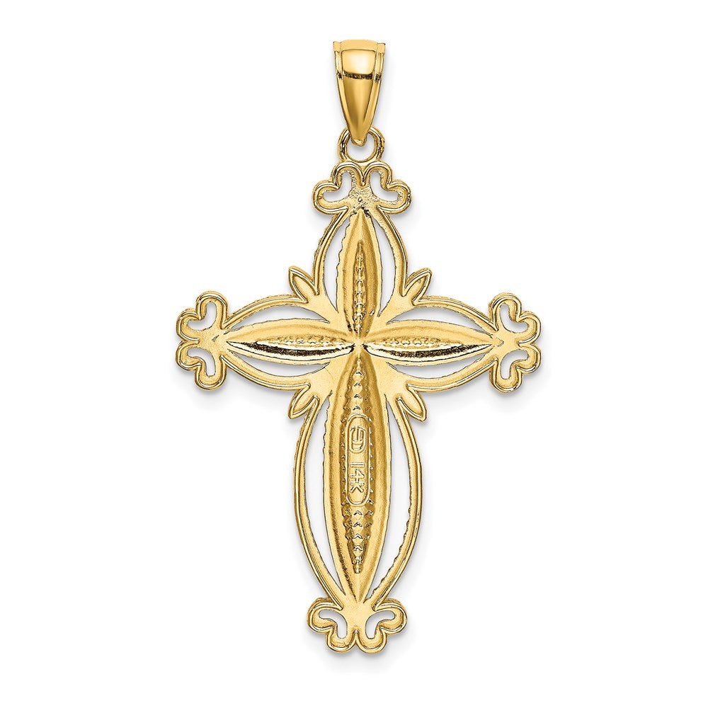 14K Gelbgold mit Rhodium diamantiertem gewölbtem Kreuz-Charm