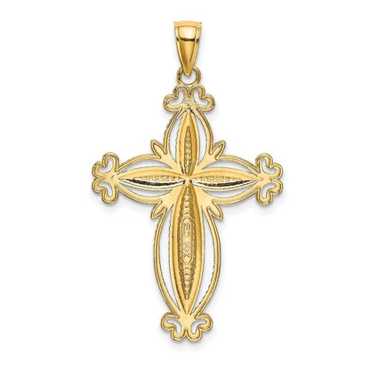 14K Gelbgold mit Rhodium diamantiertem gewölbtem Kreuz-Charm