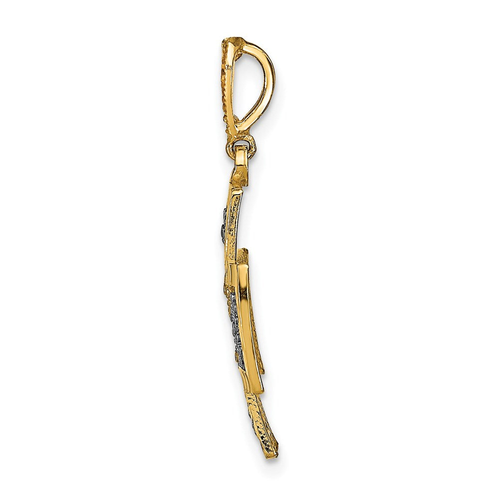 14K Gelb- und Rhodiumgold Herzkreuz-Charm mit Rhodium-Diamantschliff