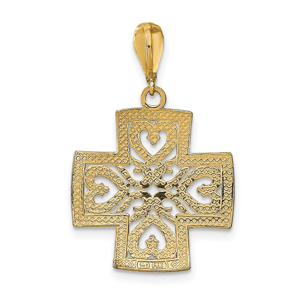 14K Gelb- und Rhodiumgold Herzkreuz-Charm mit Rhodium-Diamantschliff