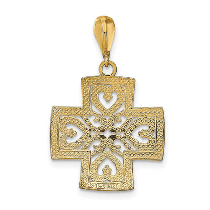 14K Gelb- und Rhodiumgold Herzkreuz-Charm mit Rhodium-Diamantschliff