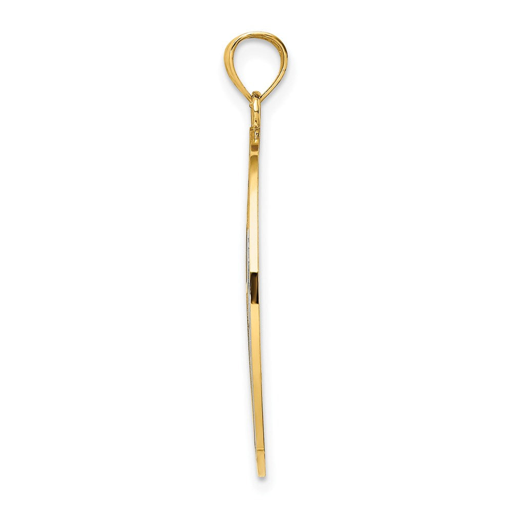 14K Gelb- und Rhodiumgold Kreuz- und Rosen-Charm mit Rhodium und Gelassenheitsgebet auf der Rückseite