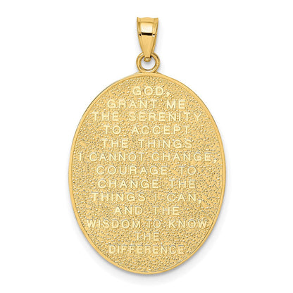 14K Gelb- und Rhodiumgold Kreuz- und Rosen-Charm mit Rhodium und Gelassenheitsgebet auf der Rückseite