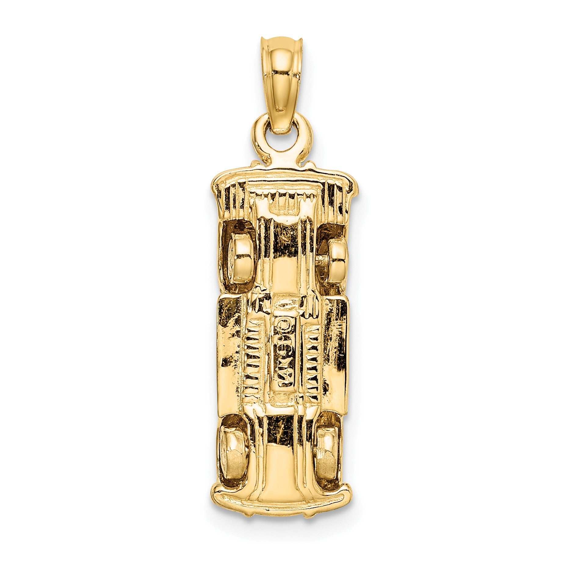 14K Gelbgold und Rhodium-Gold mit Weißrhodium 3-D Taxi mit beweglichen Reifen Charm