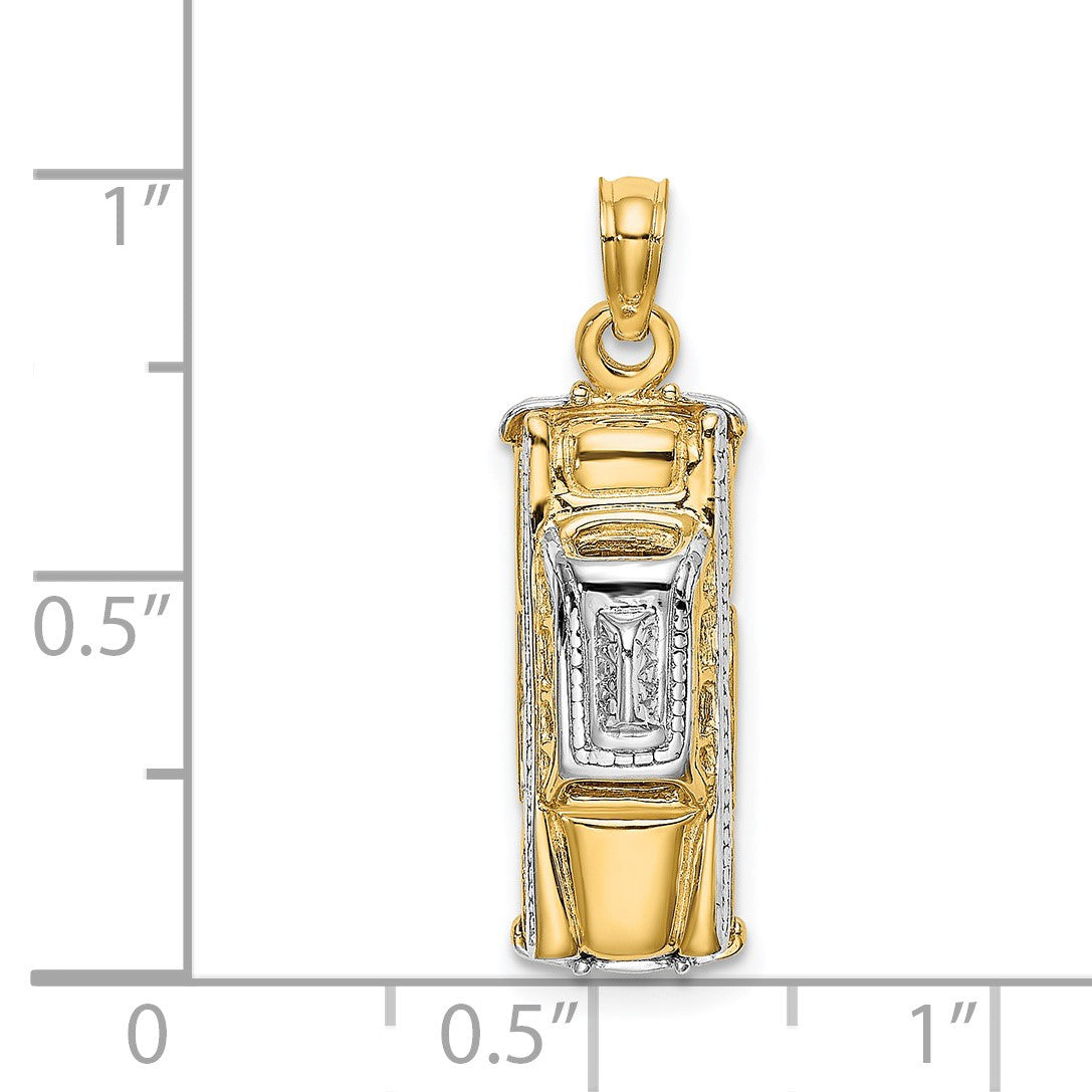 14K Gelbgold und Rhodium-Gold mit Weißrhodium 3-D Taxi mit beweglichen Reifen Charm
