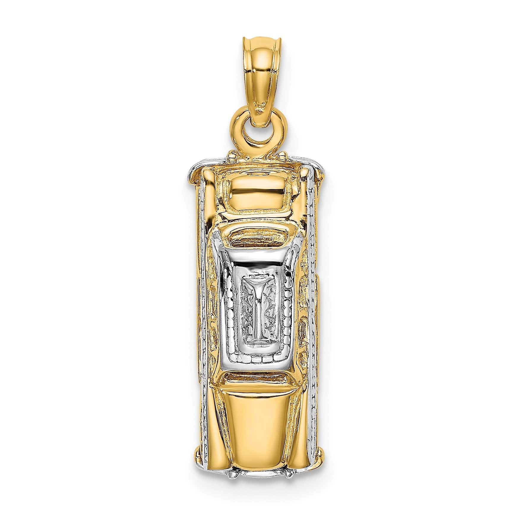 14K Gelbgold und Rhodium-Gold mit Weißrhodium 3-D Taxi mit beweglichen Reifen Charm