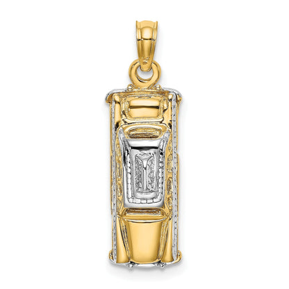 14K Gelbgold und Rhodium-Gold mit Weißrhodium 3-D Taxi mit beweglichen Reifen Charm