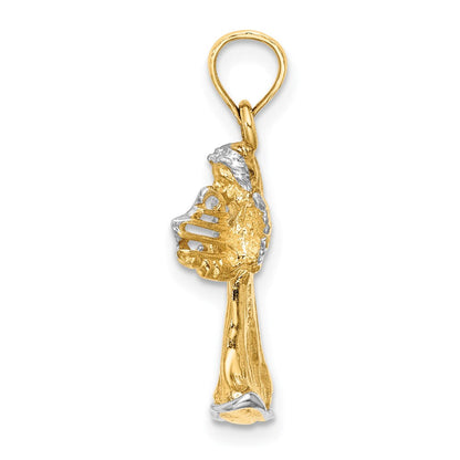 14K Gelbgold & Rhodiumgold mit Weißrhodium 3-D-Engel-mit-Harfe-Charm