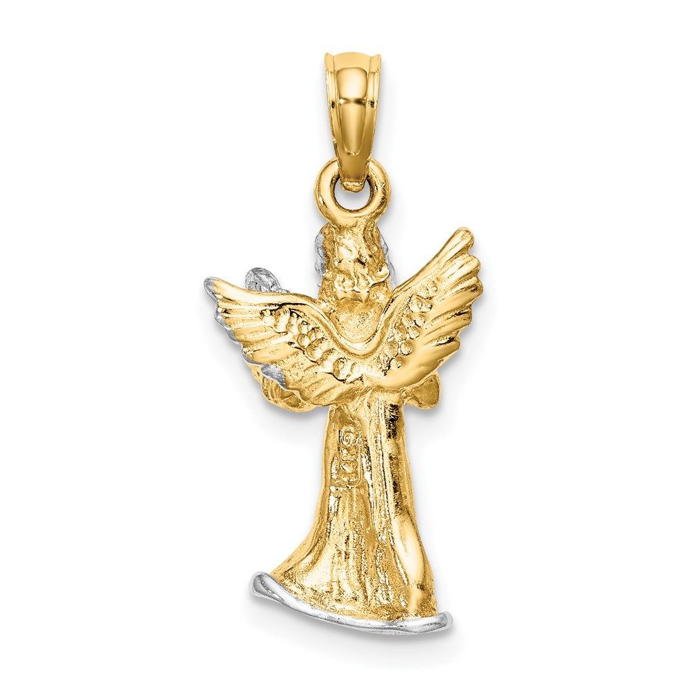 14K Gelbgold & Rhodiumgold mit Weißrhodium 3-D-Engel-mit-Harfe-Charm