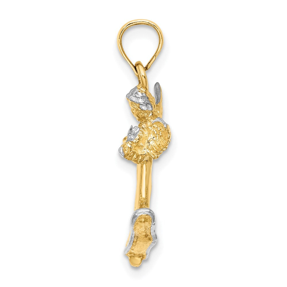 14K Gelb- und Rhodiumgold mit Weißrhodium 3-D-Charm „Geige spielender Engel“