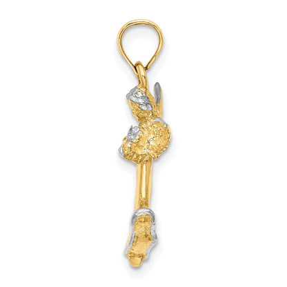 14K Gelb- und Rhodiumgold mit Weißrhodium 3-D-Charm „Geige spielender Engel“