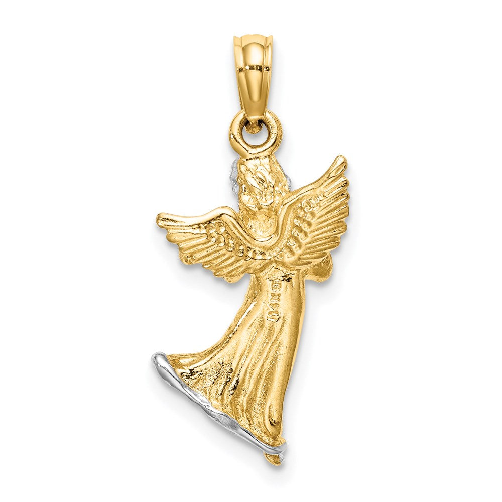 14K Gelb- und Rhodiumgold mit Weißrhodium 3-D-Charm „Geige spielender Engel“