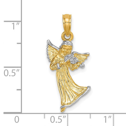 14K Gelb- und Rhodiumgold mit Weißrhodium 3-D-Charm „Geige spielender Engel“