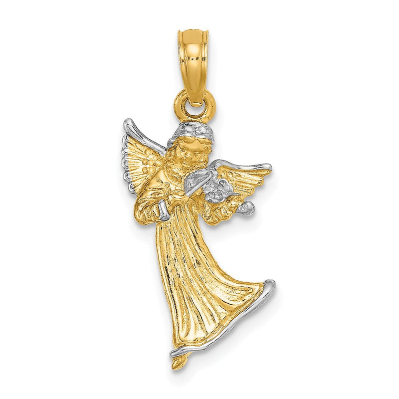 14K Gelb- und Rhodiumgold mit Weißrhodium 3-D-Charm „Geige spielender Engel“