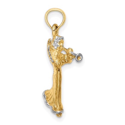 14K Gelb- und Rhodiumgold mit Weißrhodium 3-D-Charm „Trompete spielender Engel“