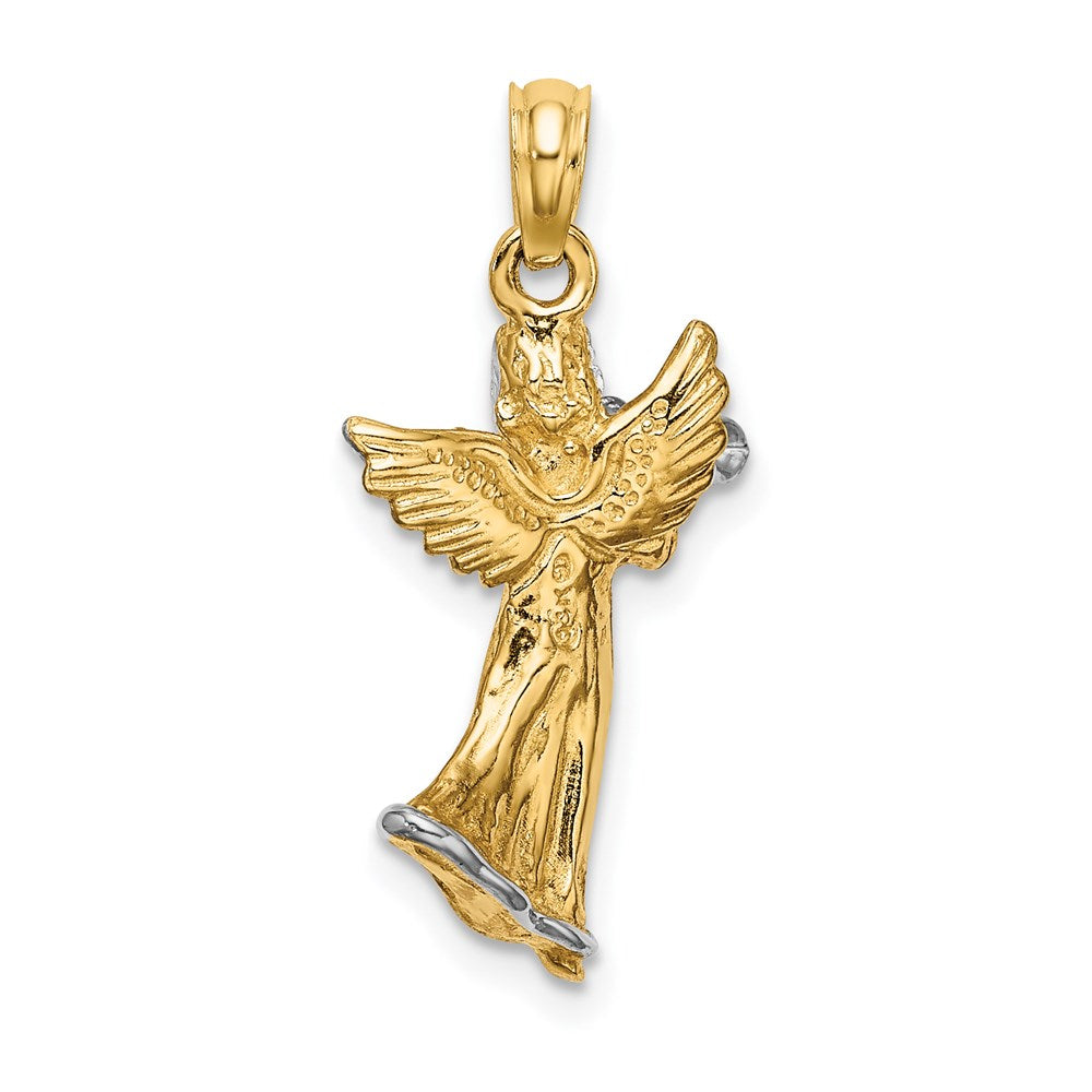 14K Gelb- und Rhodiumgold mit Weißrhodium 3-D-Charm „Trompete spielender Engel“