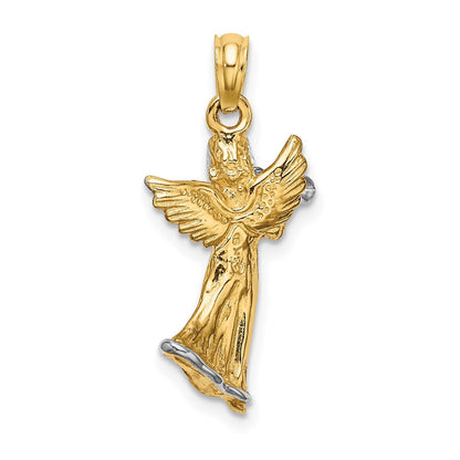 14K Gelb- und Rhodiumgold mit Weißrhodium 3-D-Charm „Trompete spielender Engel“