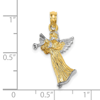 14K Gelb- und Rhodiumgold mit Weißrhodium 3-D-Charm „Trompete spielender Engel“