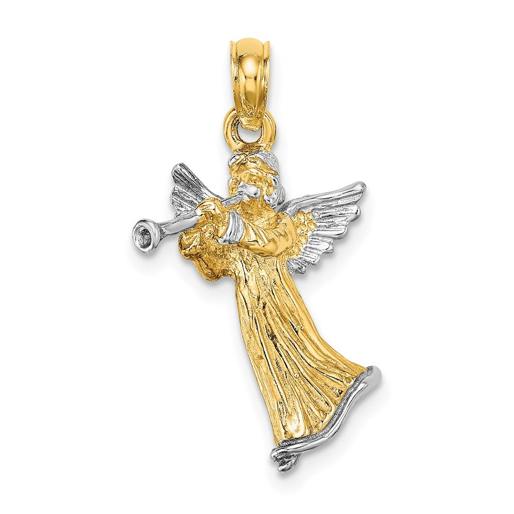14K Gelb- und Rhodiumgold mit Weißrhodium 3-D-Charm „Trompete spielender Engel“