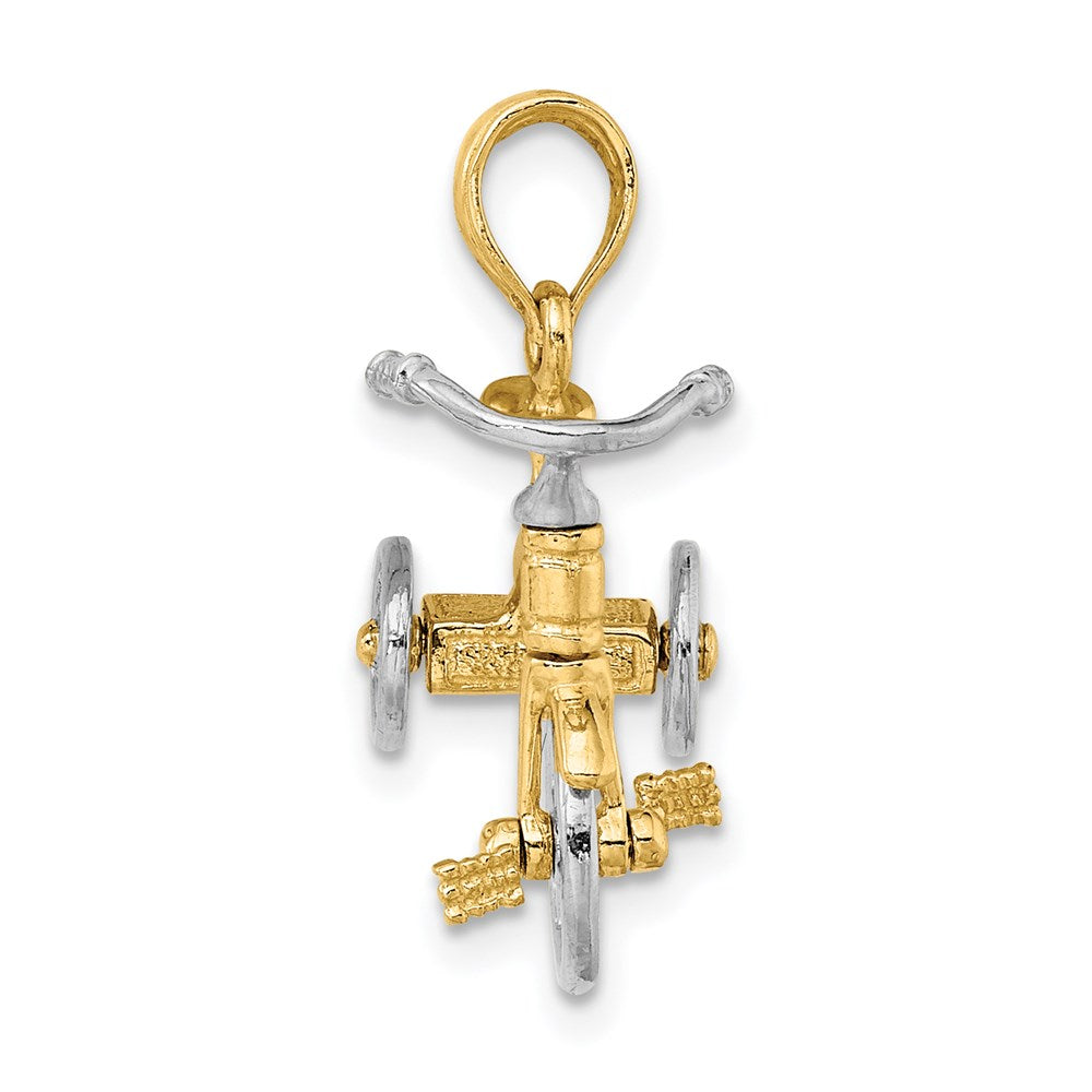14k Bicolor-Gold Charm „Dreirad 3D" mit beweglichem Lenker und beweglichen Rädern