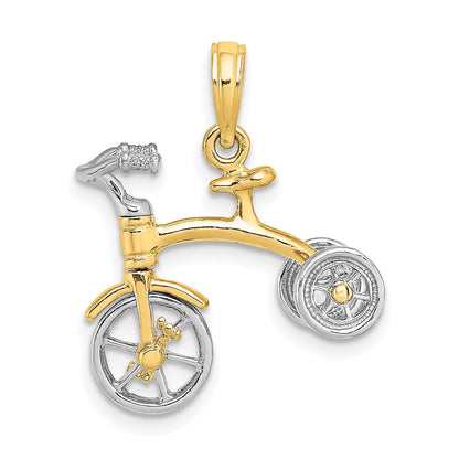 14k Bicolor-Gold Charm „Dreirad 3D" mit beweglichem Lenker und beweglichen Rädern