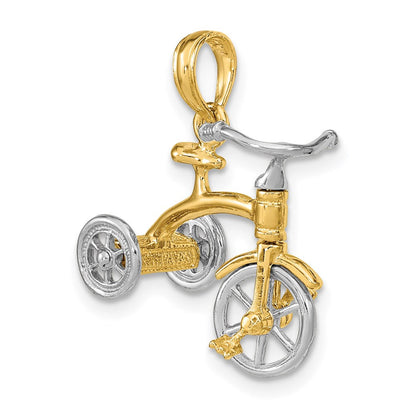 14k Bicolor-Gold Charm „Dreirad 3D" mit beweglichem Lenker und beweglichen Rädern
