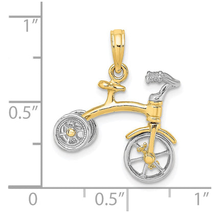 14k Bicolor-Gold Charm „Dreirad 3D" mit beweglichem Lenker und beweglichen Rädern