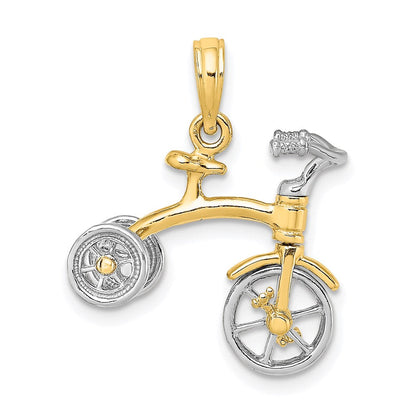 14k Bicolor-Gold Charm „Dreirad 3D" mit beweglichem Lenker und beweglichen Rädern