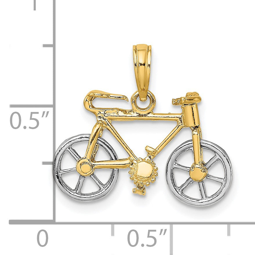 14K Bicolor Gold Charm „3-D Fahrrad" mit beweglichen Reifen