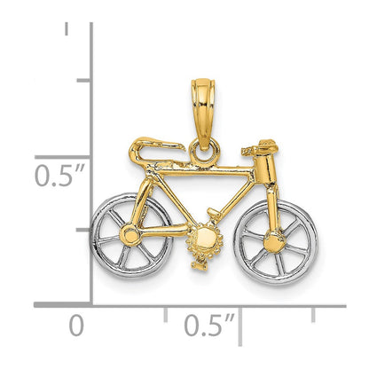 14K Bicolor Gold Charm „3-D Fahrrad" mit beweglichen Reifen