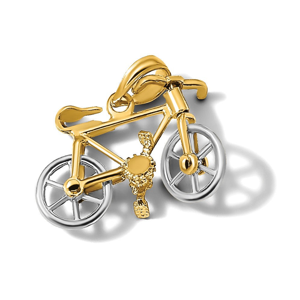 14K Bicolor Gold Charm „3-D Fahrrad" mit beweglichen Reifen