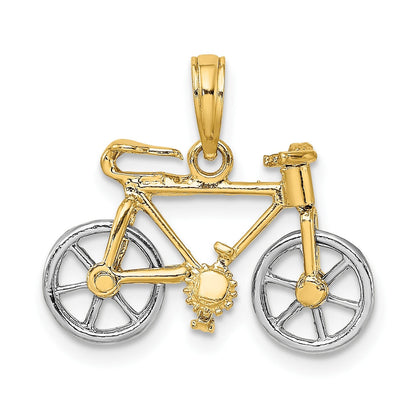 14K Bicolor Gold Charm „3-D Fahrrad" mit beweglichen Reifen