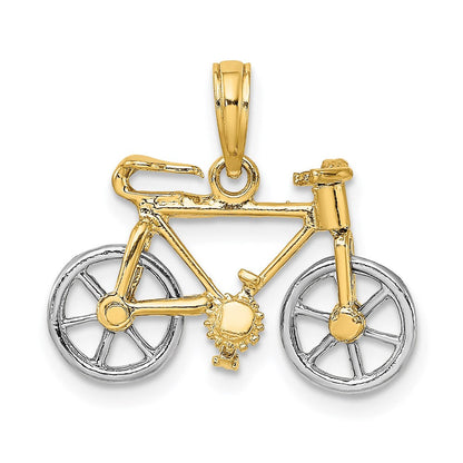 14K Bicolor Gold Charm „3-D Fahrrad" mit beweglichen Reifen