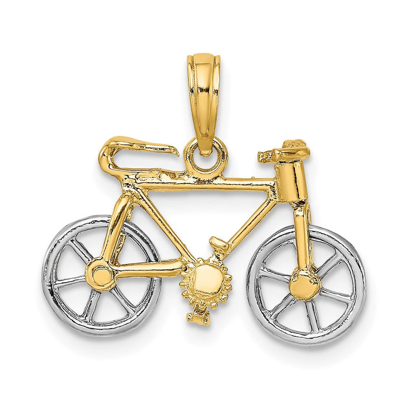 14K Bicolor Gold Charm „3-D Fahrrad" mit beweglichen Reifen