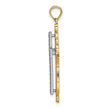 14K Bicolor-Gold 2D-Filigran-Kreuz-Charm mit diamantiertem Schliff