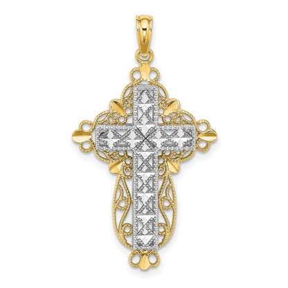 14K Bicolor-Gold 2D-Filigran-Kreuz-Charm mit diamantiertem Schliff