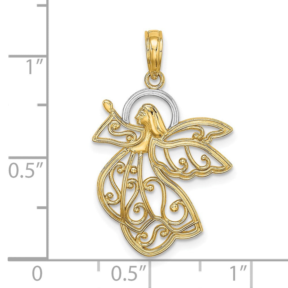14K Gelb & Rhodium mit Flying Engel Charm